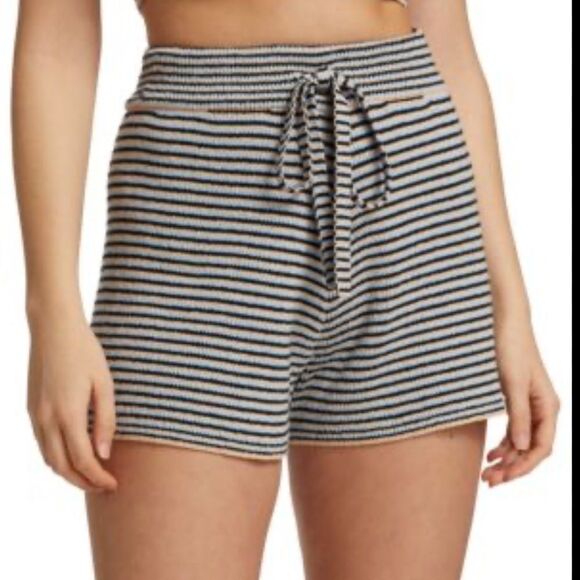 A.L.C. Pants - A.L.C. Billie Striped Ribbed Knit Shorts Black Blue Size M
